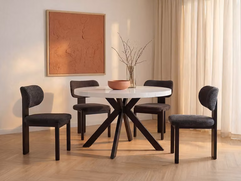 KOMONI Uitschuifbare ronde eettafel voor 4 tot 8 personen - Wit en Zwart