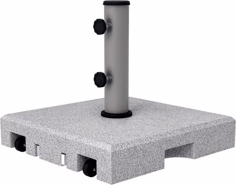 Parasolvoet met wielen van grijs graniet - Parasolstandaard voor het stabiliseren van je terras - B/D/H: 41 x 41 x 375 cm