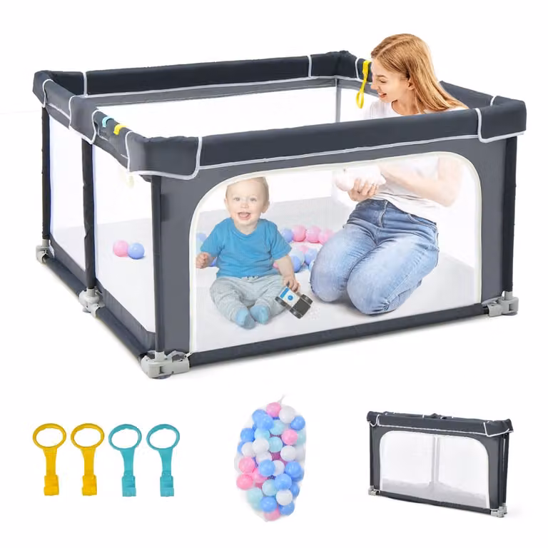 Costway Opvouwbare Ballenbak met Ademend Gaas en 4 Handgrepen, Hoogte: 70 cm, Oxford Stoffen, Blauw/Oceaan