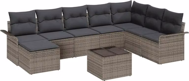 vidaXL Tuinset met 9 delen van polyrotan, zwart