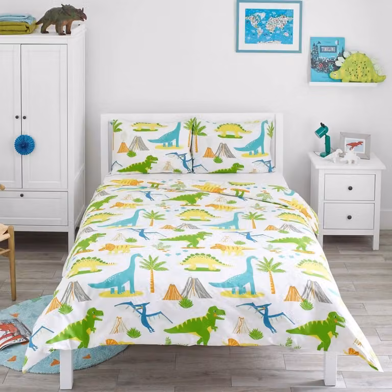 Dinosaurus beddengoedset voor kinderen met dekbedovertrek en kussensloop voor babybedden, 120 x 150 cm