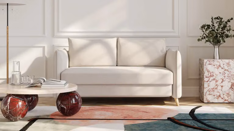 BRUNO slaapbank Aurora Soft Beige met massief hout en boxspringcomfort, Breedte: 140 cm