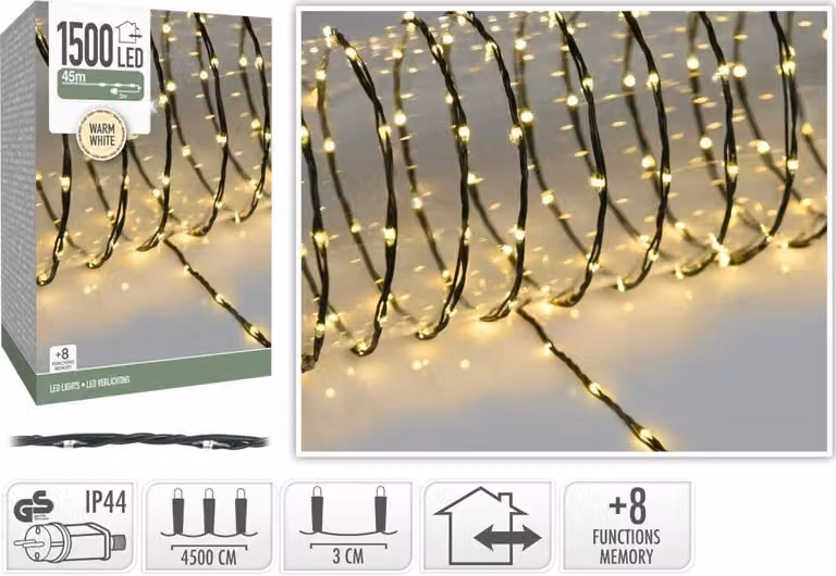 Lumineo Kerstverlichting met 1500 Warm Witte Led Lampjes
