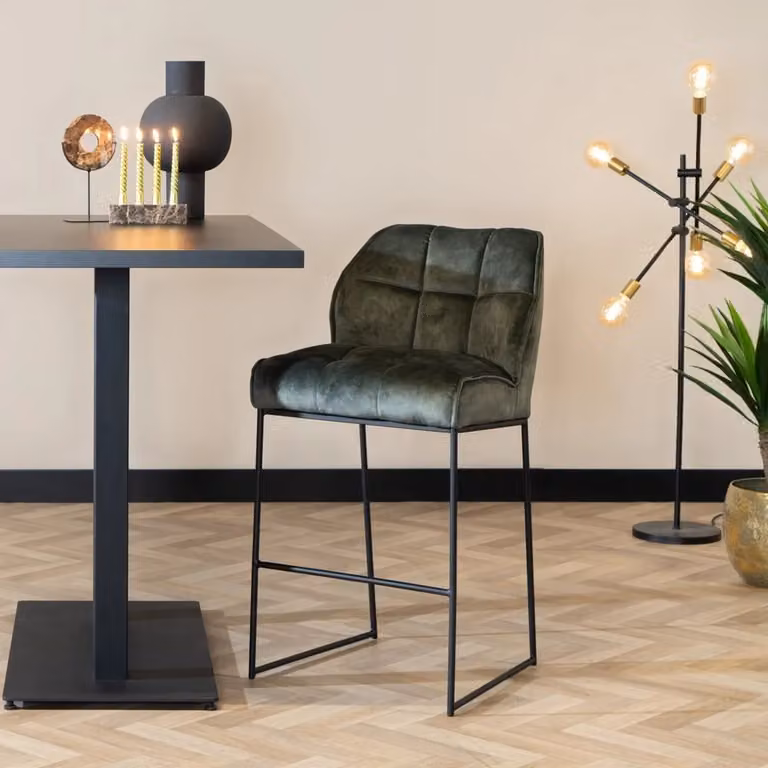 Bronx71 Velvet barkruk Janna groen, Hoogte: 82 cm