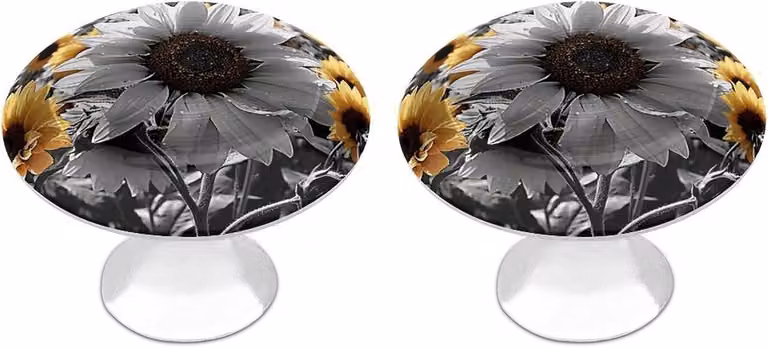 Decoratieve Kastknoppen Zonnebloemen - Ladehandgrepen voor Meubels Opknappen - Roestvrij staal - Zwart Wit - 28 x 20 mm