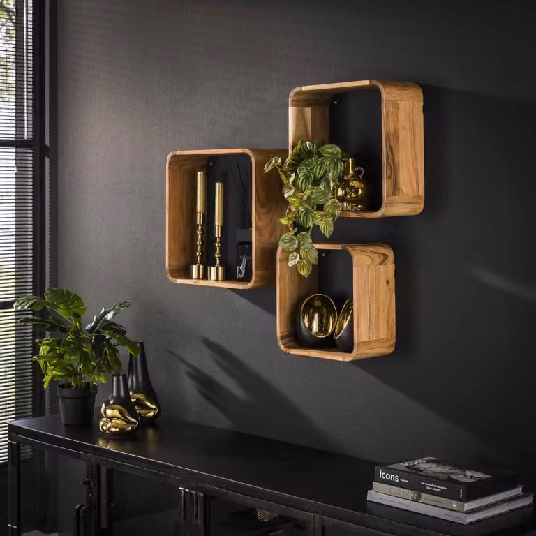 WoonStijl Cube Wandschap Set van 3 - Acacia Hout - Bruin