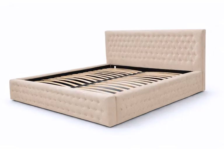 AJE Meubles Chesterfield 11 Gestoffeerd Bed met Opbergruimte en Gecapitonneerd Hoofdbord - 140x200 cm - Beige (Manila 02)