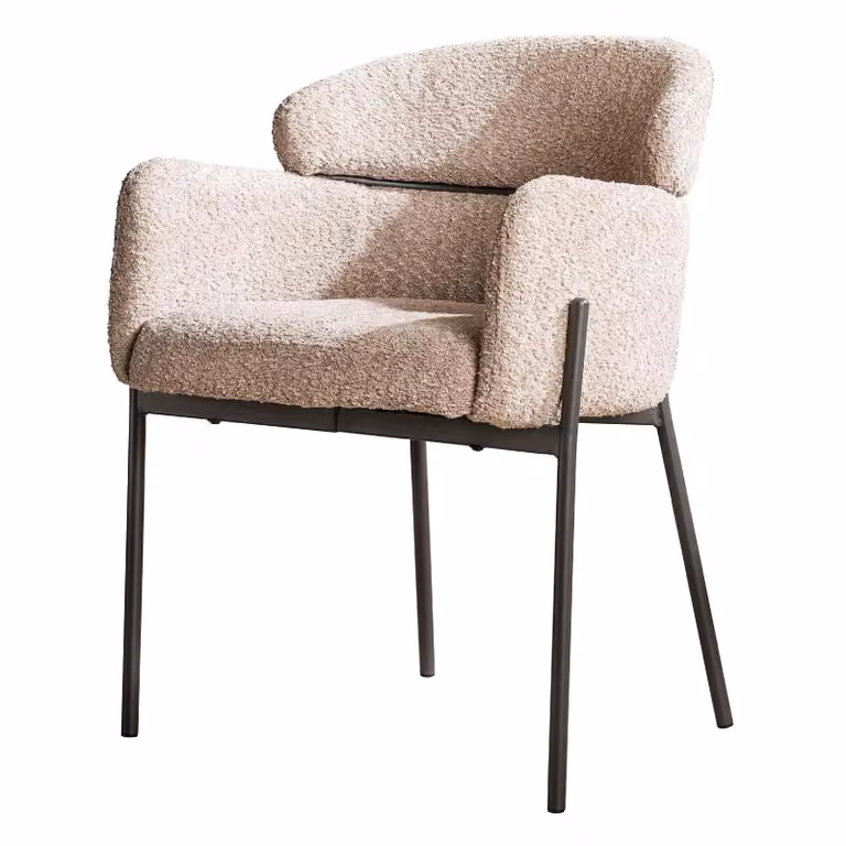 Set van 2 Alea Nest of Nora Eetkamerstoelen met armleuning - Bouclé zand