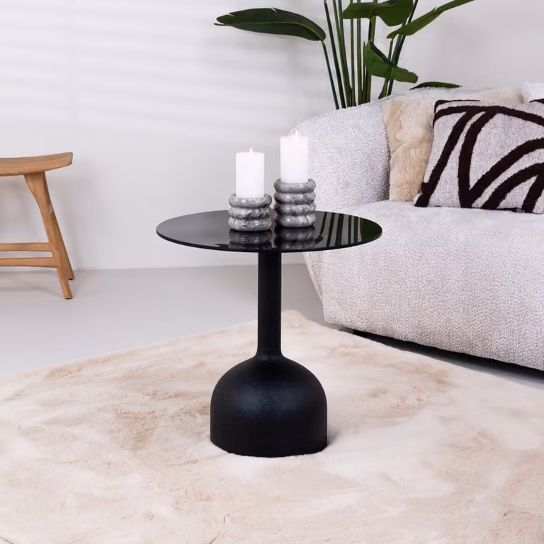 Sohome Ronde Bijzettafel Indira van Glas en Staal, Zwart, Diameter: 55 cm