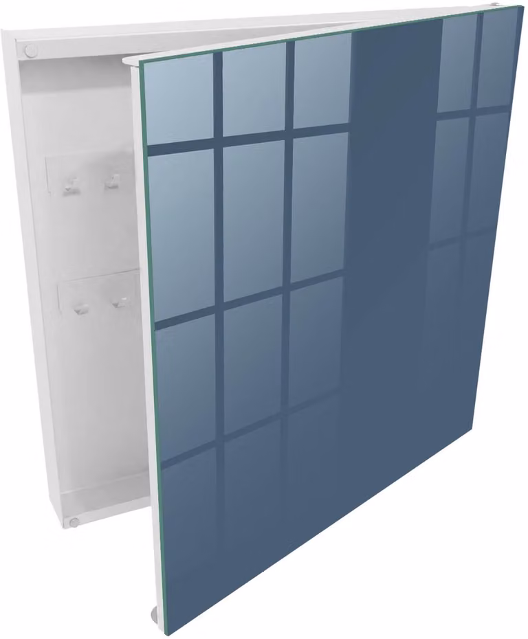 Tulup Sleutelkast Pastel Marineblauw met 50 haken en wit interieur - B/D/H: 30 x 30 x 5 cm - Rechtsopenend