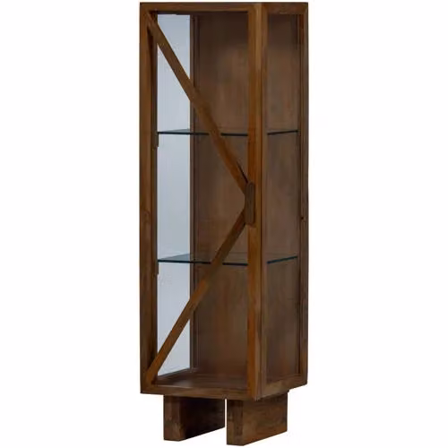 WOOOD Kella Kast met Glazen Deuren - Mango Hout - Bruin - H 137 x B 40 x D 39 cm