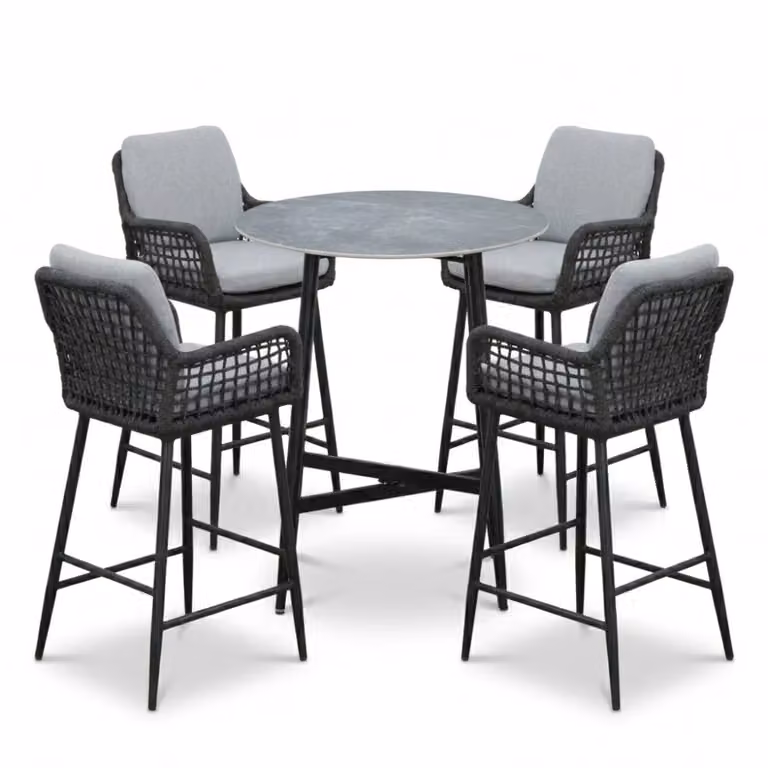 LUX outdoor living Santos dining barset voor 4 personen in Marble Grey/Valencia Stone Grey met gesinterde steen en touw, Breedte: 90 cm