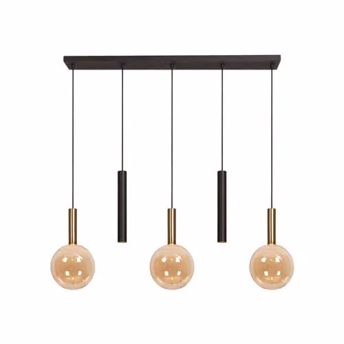 Lucide Josiane Hanglamp - Zwart en Goud/Messing - 5 Lichtpunten - G9