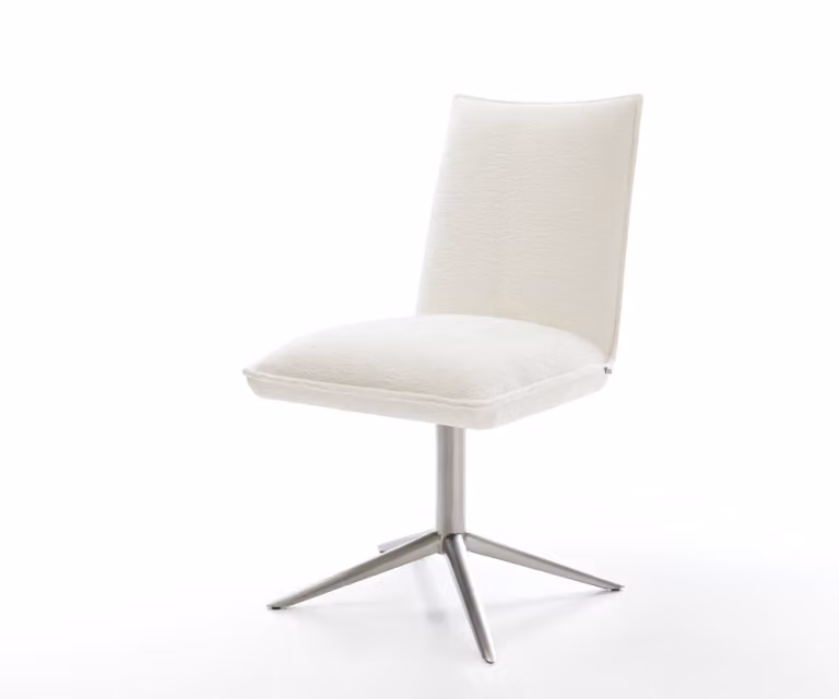 DELIFE Lelio-Flex Draaistoel met Bouclé Stoffering in Beige en Roestvrij Stalen Kruispoot