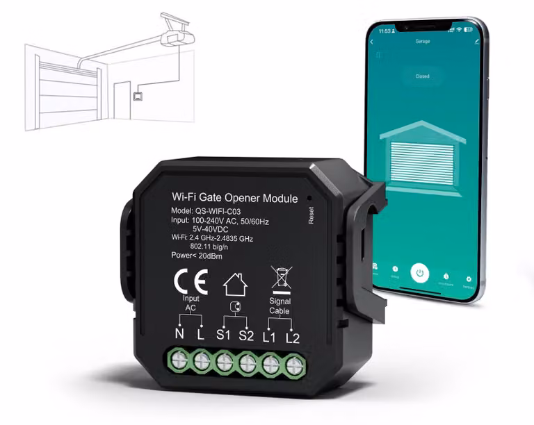 Selius Garagedeuropener Wifi Module - ABS Kunststof - 100-240V AC / 5-40V DC - 10A