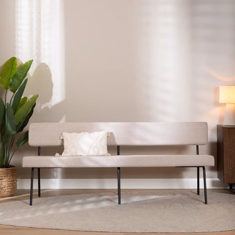 Scandinavische eetkamerbank Bronx71 beige met metalen onderstel, Breedte: 190 cm