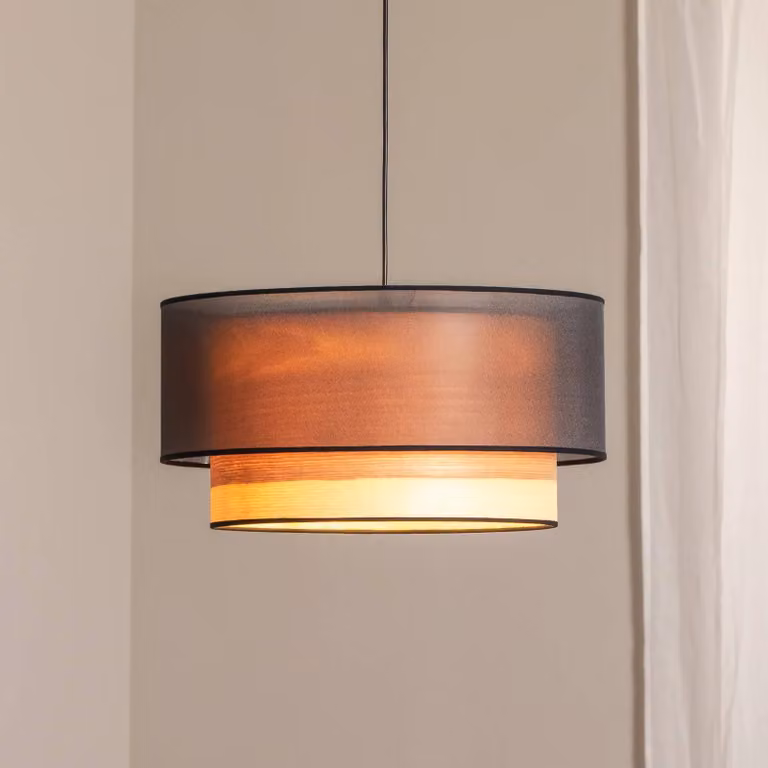 Duolla Hanglamp Cedrik, Modern, Zwart, Textiel en Hout, Dimbaar