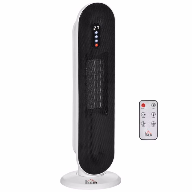 HOMCOM ventilatorkachel met 2000W vermogen, keramische verwarmingstoren, afstandsbediening en 24-uurs timer