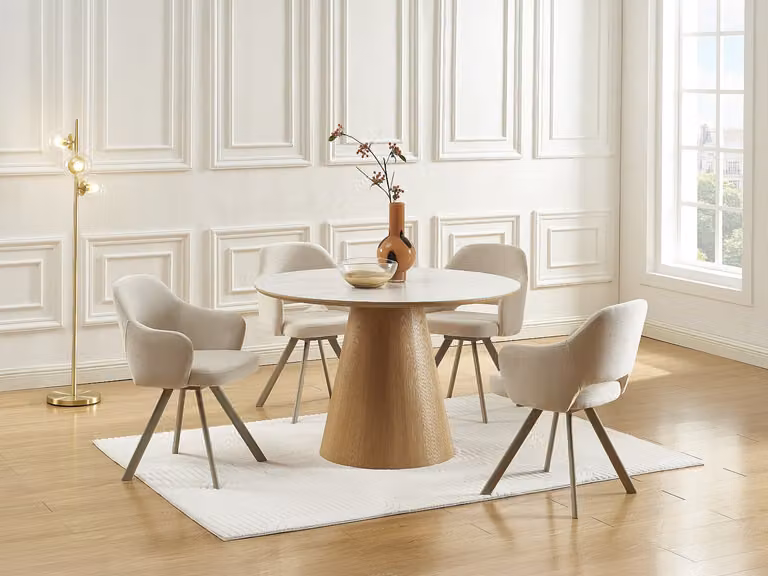 Set van 2 RASEMA draaistoelen met armleuningen in beige tweedstof en metaal - Crème