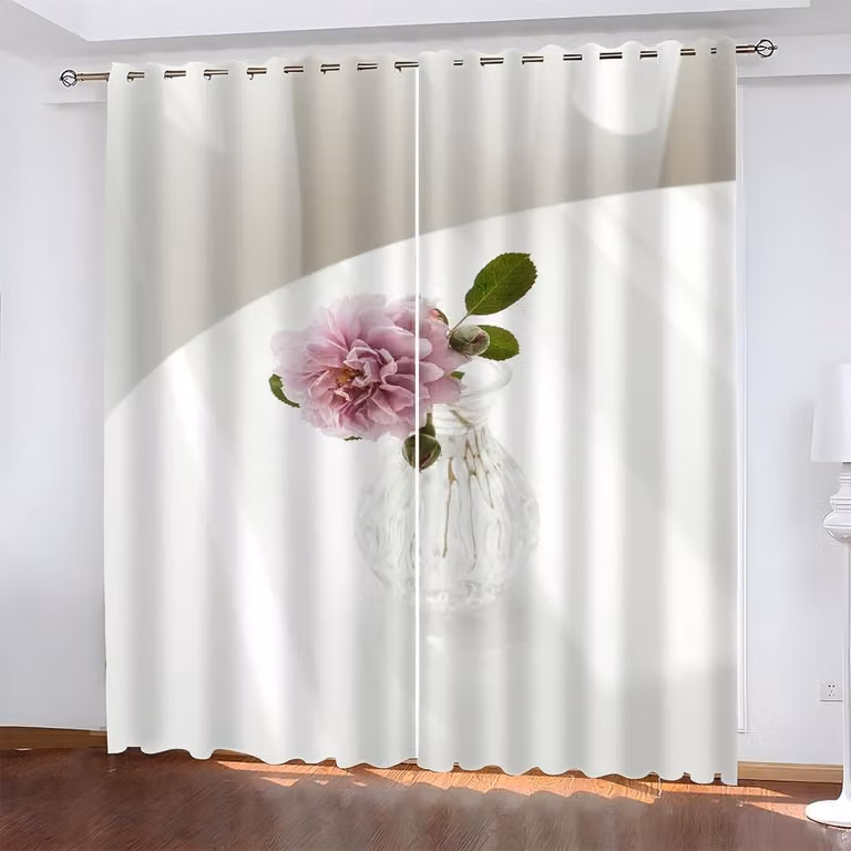 Set van 2 verduisteringsgordijnen met paarse bloemen voor slaapkamer of woonkamer, 2x 140 x 260 cm