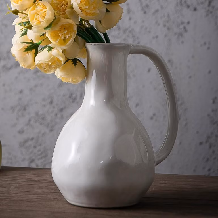 Grote Keramische Vaas met Handvatten - Modern Rustiek Bloemstuk voor Woondecoratie
