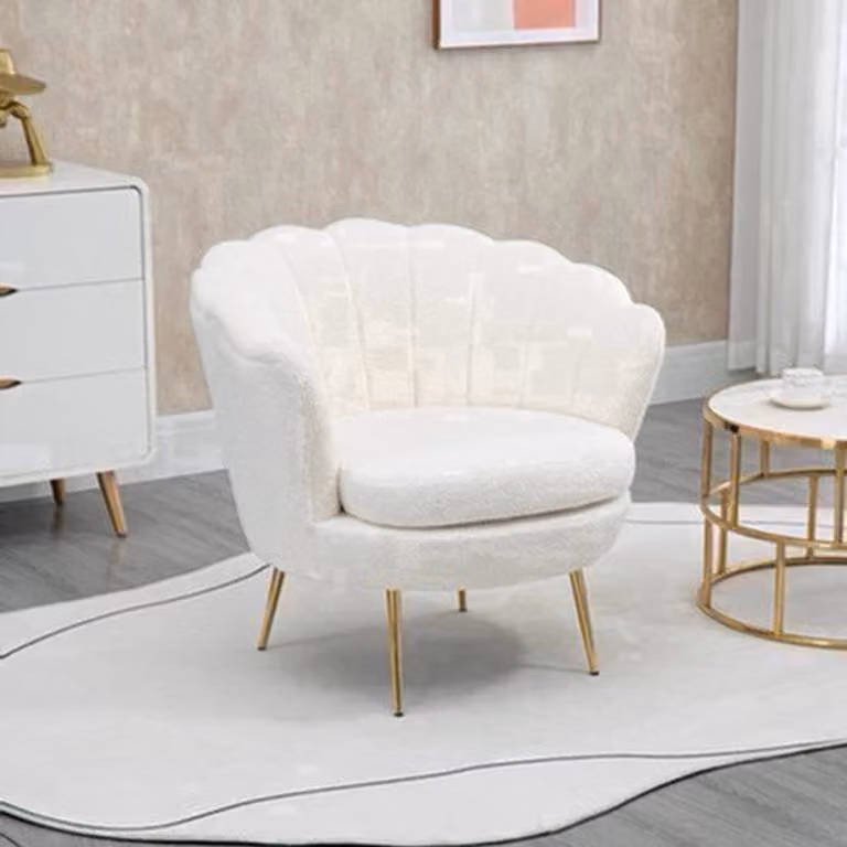 Wit gestoffeerde fleece fauteuil met 10 cm dikke schuimvulling voor de woonkamer, slaapkamer of home office