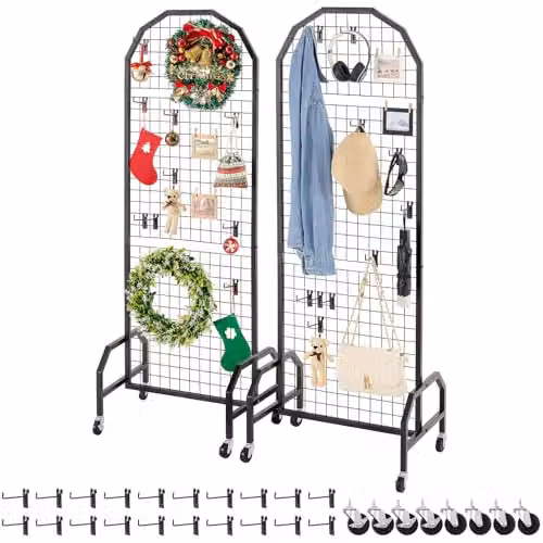 VEVOR 2 stuks rasterwandpanelen zwart, displayrek van koolstofstaal met 20 haken, B/D/H: 60 x 16 x 164 cm