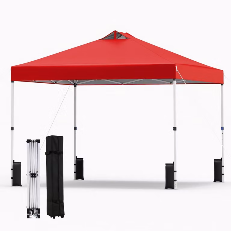 Costway Pop-up Partytent met Stevig Frame en Zilverkleurig Dak, Rood, 3 x 3 m