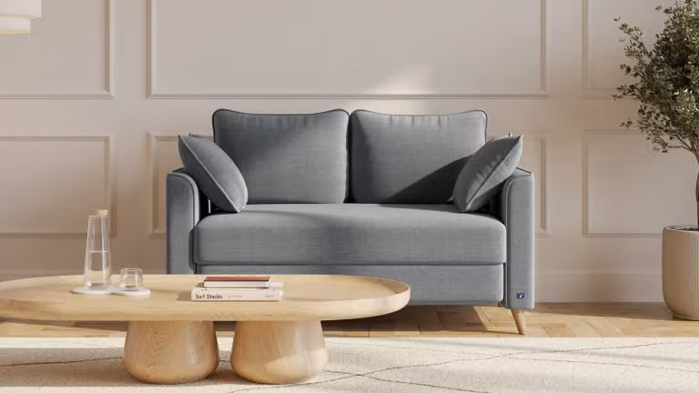 BRUNO slaapbank Flow donkergrijs met massief eikenhout en boxspringcomfort, Breedte: 120 cm