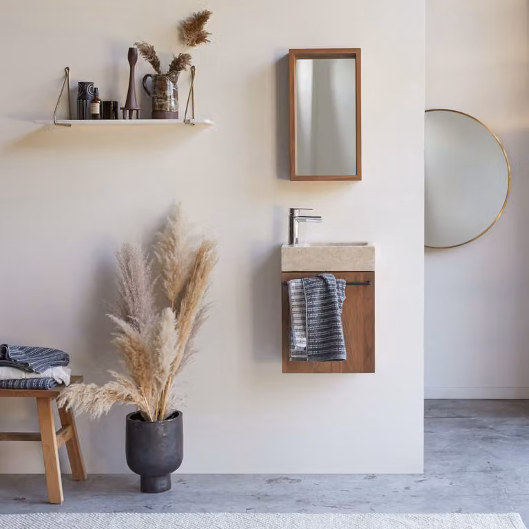 Tikamoon Stelle Wandmeubel van Massief Notenhout en Beige Marmer