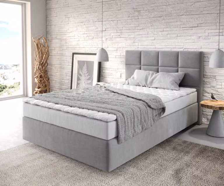 DELIFE Dream-Fine Boxspringbed met Bonell Veer in Microvezel, Grijs/Wit, B/D/H: 120 x 200 x 124 cm