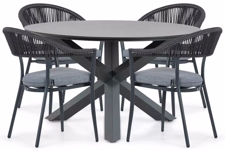 Santika Furniture Vivian/Orino 5-delige eetset voor de tuin, grijs polyrattan, 130 cm