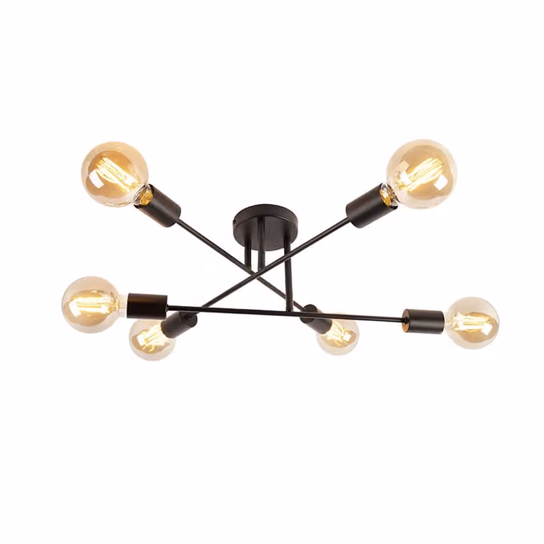 Qazqa Sydney Industriële Plafondlamp - Zwart - 6-Lichts - Dimbaar