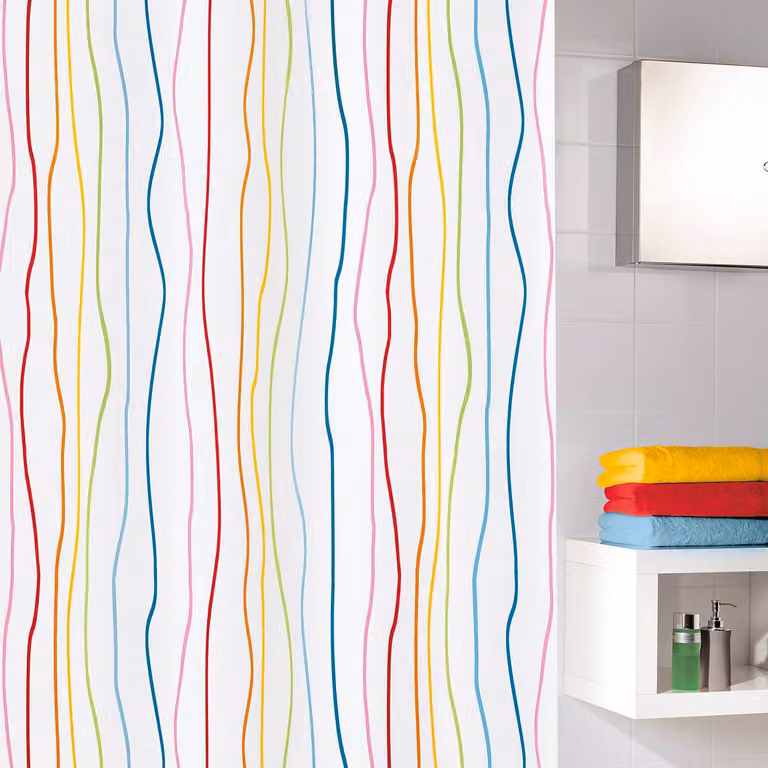 home24 Douchegordijn Jolie Gestreept Polyester Multicolour B: 120 cm, H: 200 cm