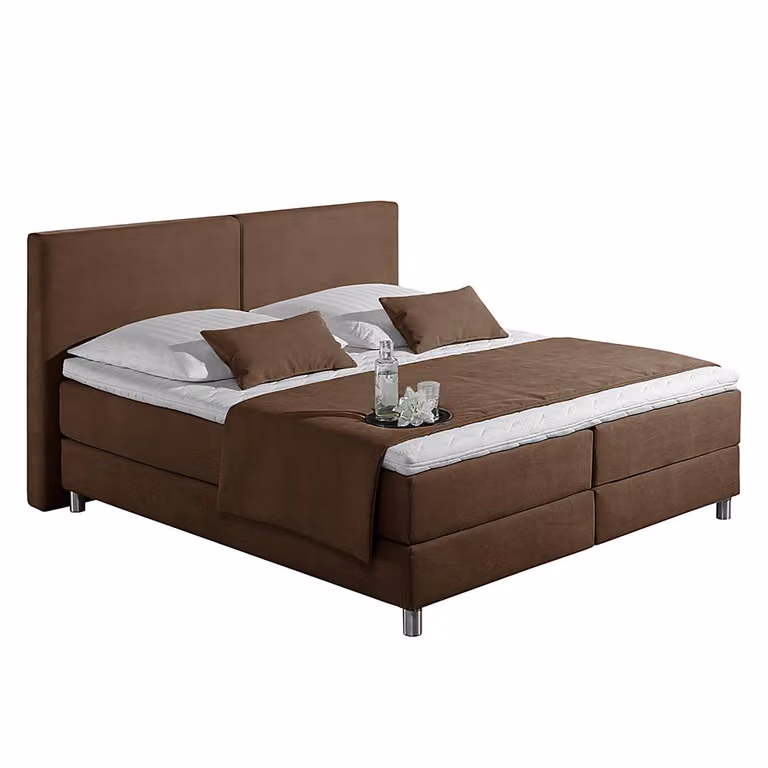 home24 Boxspring Nilan 140 x 200 cm bruin mixweefsel met H2 pocketveringmatras