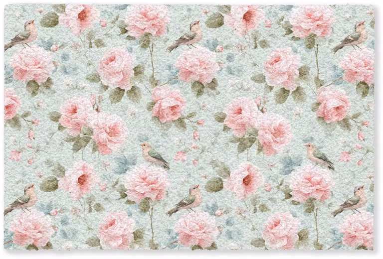 MuchoWow Deurmat Rozen en Vogels in Pastel - Kleurrijke Droogloopmat voor Binnen - B/D: 120 x 80 cm