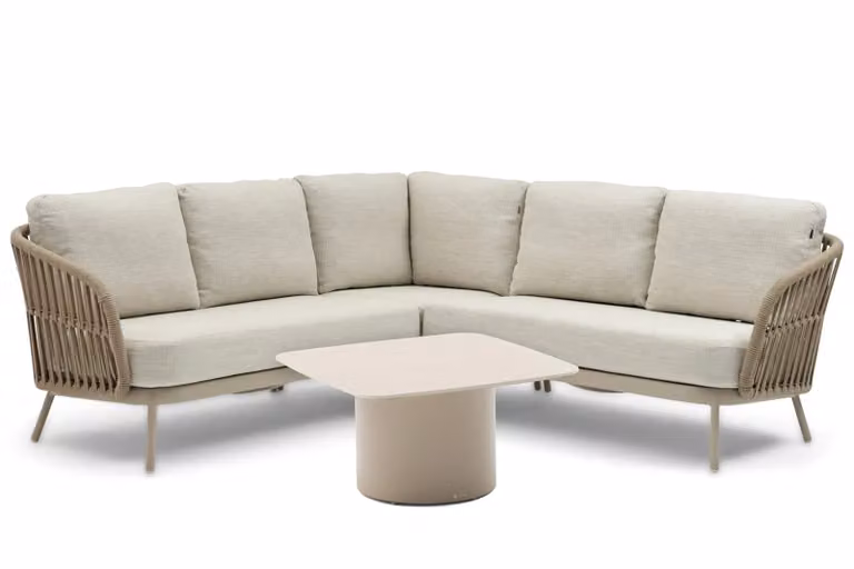Coco Elara/Ronda 4-delige hoek loungeset met aluminium frame en kussens in beige/zandkleur B/D/H: 70 x 70 cm