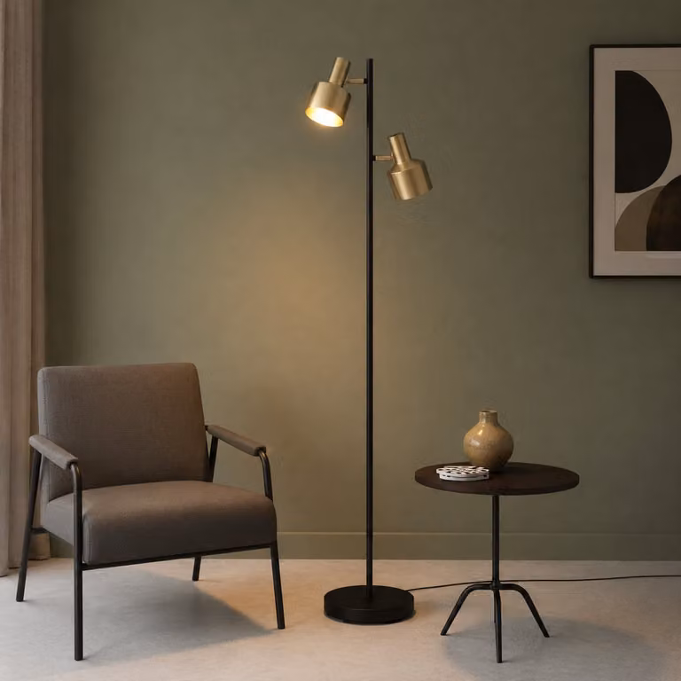Artdelight Vloerlamp Twinkle zwart goud met 2 lichtpunten, Hoogte: 150 cm