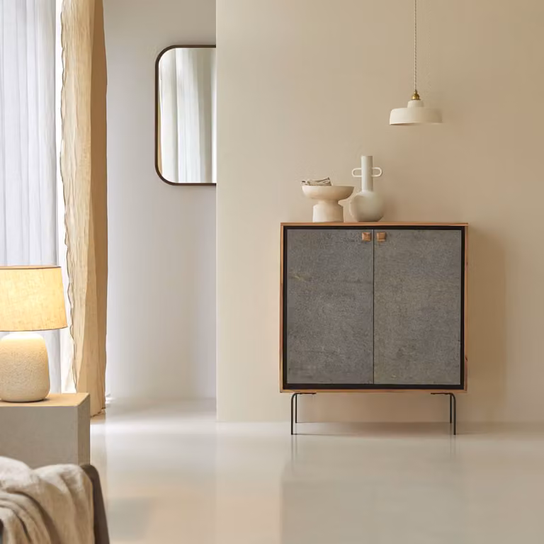 Tikamoon Dressoir Bar van Acacia en Steen - Bruin/Grijs - Modern