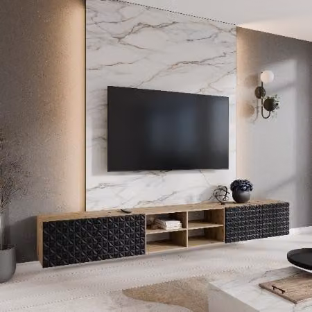 MargaretHadas24 Cali IV TV-kast, modern hangend tv-meubel, zwart, Breedte: 300 cm