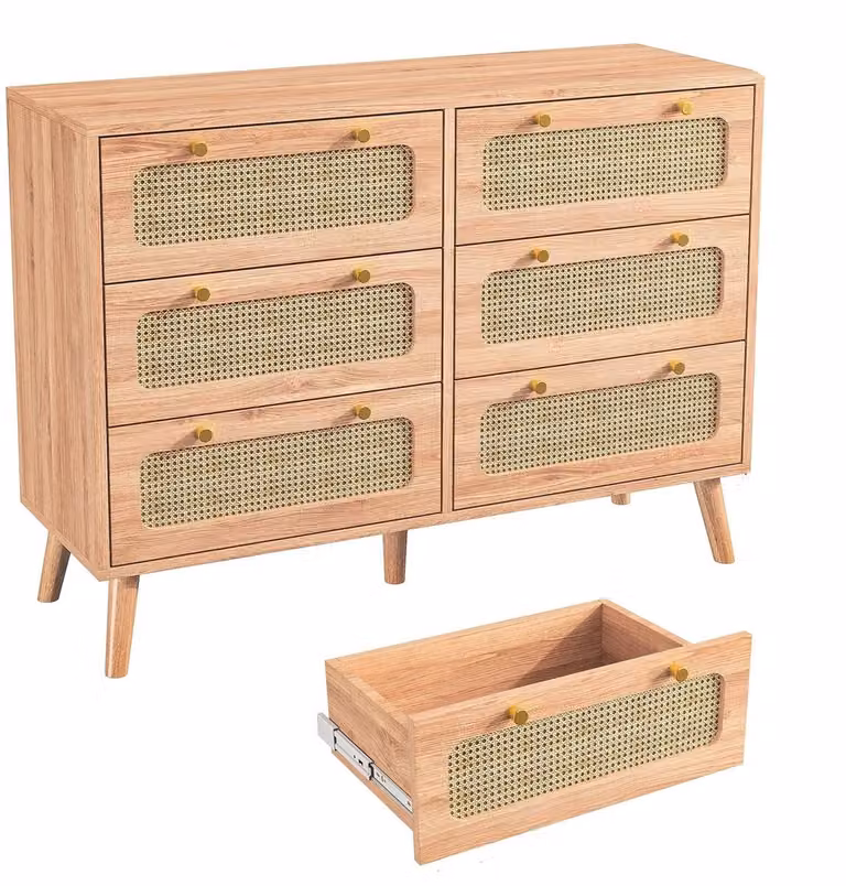 VIHES Ladekast met 6 Laden – Rustiek & Modern Dressoir – Houtkleur – B/D/H: 100 x 34 x 73 cm
