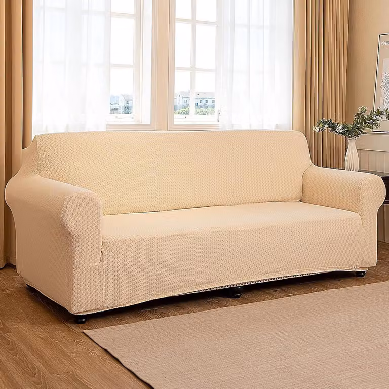 Elastische bankhoes beige bankbeschermer voor volwassenen H x B x D: 94 x 92 x 97 cm