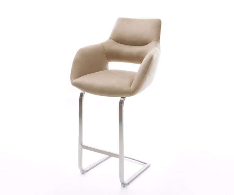 DELIFE Barstoel Yago-Flex Beige Microvezel met Armleuningen en Zilveren Vrijkantelframe