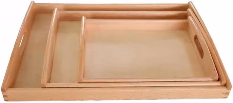 Stapelbaar houten dienblad met handvatten voor educatieve activiteiten, 40 x 30 cm, houtkleur