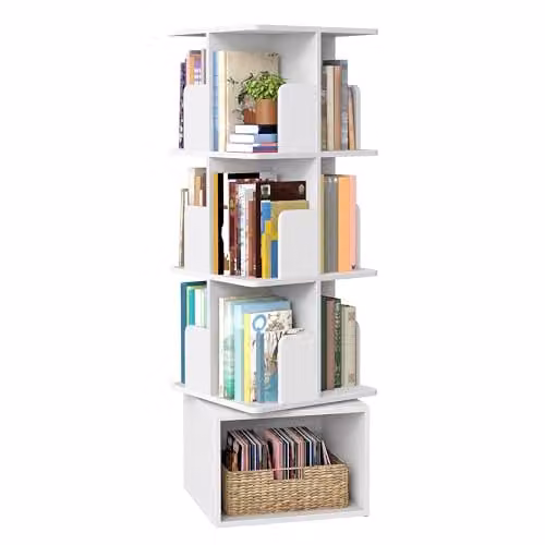 VASAGLE Custos Collectie Draaibare Boekenkast met 4 Planken en Open Vakken, Wolkenwit, B/D/H: 40 x 40 x 124,6 cm