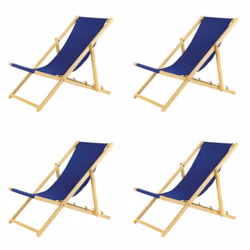 BAS Set van 4 blauwe inklapbare houten ligstoelen met beveiligingssysteem