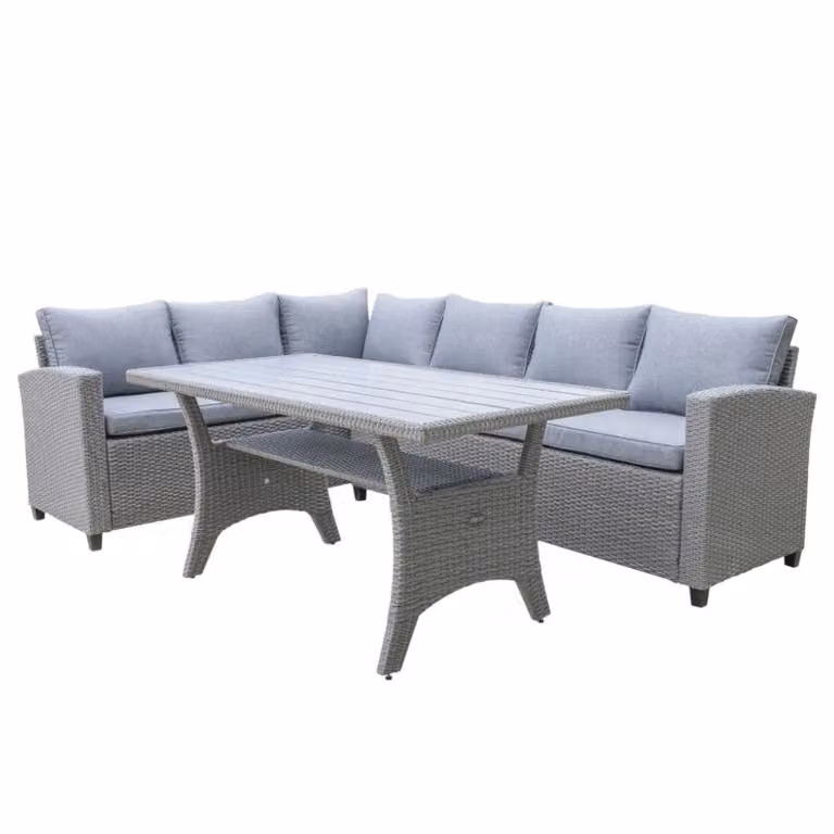 Stockholm dining loungeset voor 6 personen, 3-delig, wicker, grijs, B/D/H: 245 x 169 cm