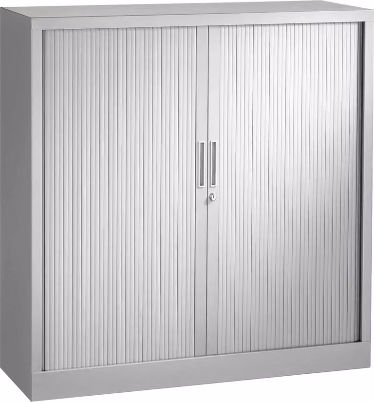 ABC Kantoormeubelen Stalen roldeurkast Grijs met lichtgrijs topblad B/D/H: 118 x 43 x 120 cm