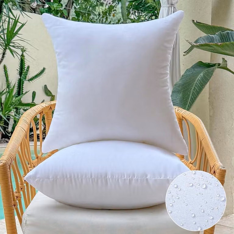 Set van 2 waterdichte outdoor kussen inserts, vierkant, wit, 45 x 45 cm
