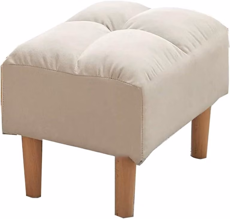 Houten Voetenbankje Ottomaanse Kruk Beige B/D/H: 52 x 36 x 40 cm